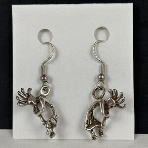 Vintage Native American Sterling Silver Kokopelli Dangle Earrings